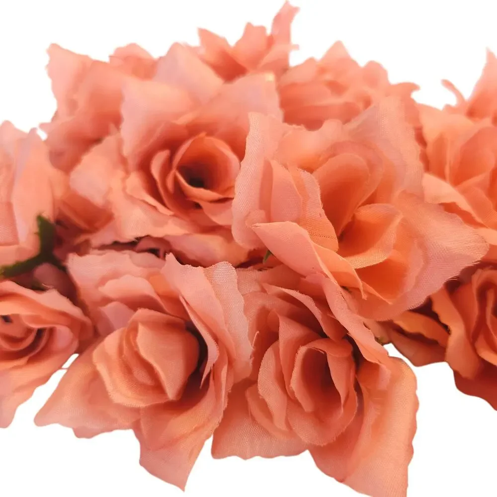 40 Peach Pink Artificial Silk Rose Flower Heads 3